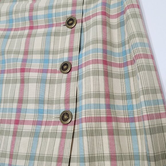 🥑2/100🥑Y2K Vintage Tan & Blue Plaid 90s Style Straight Wrap Skirt %100 Cotton - Picture 4 of 16